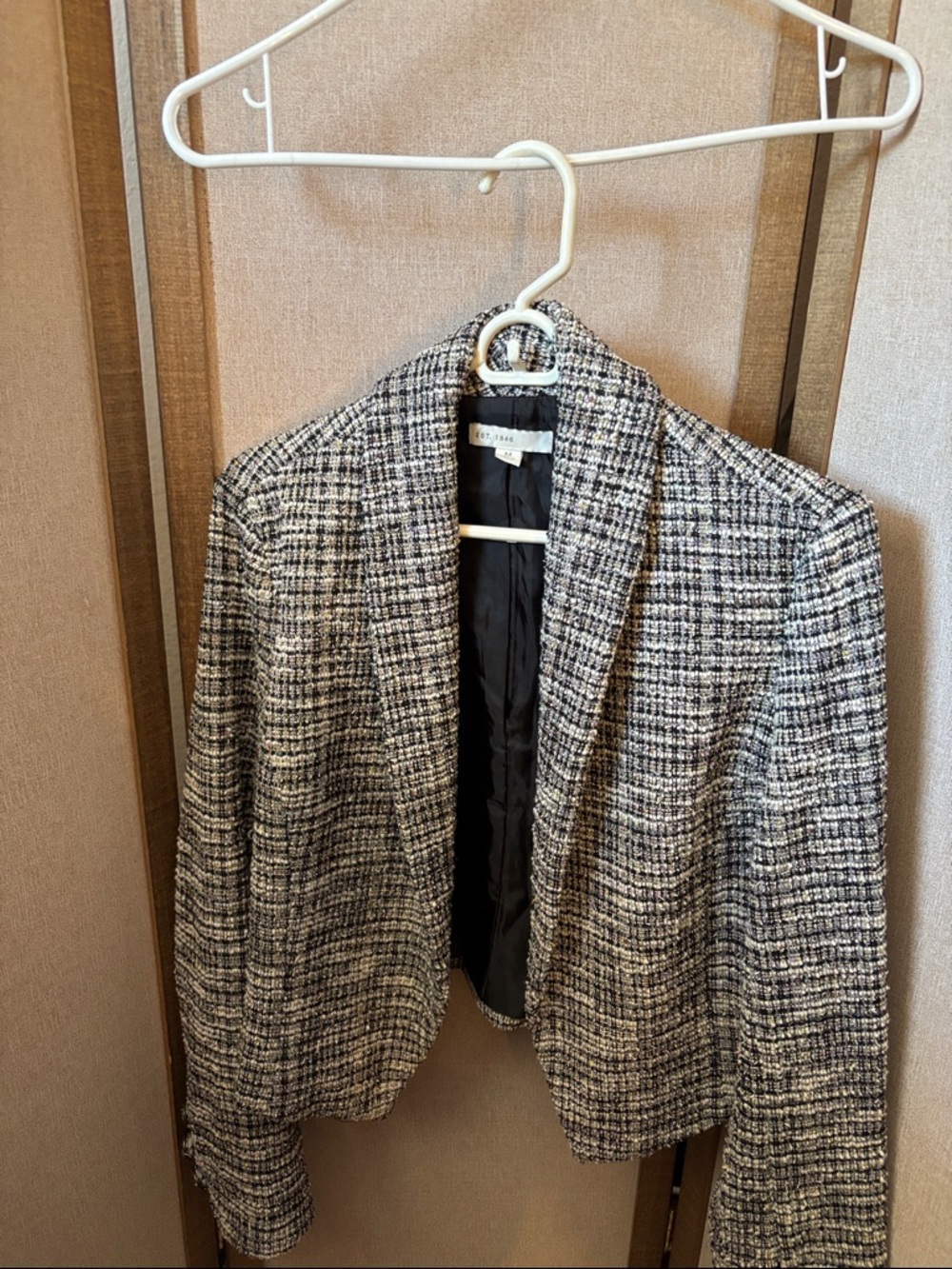 Women's Black & White Tweed Blazer Jacket Medium